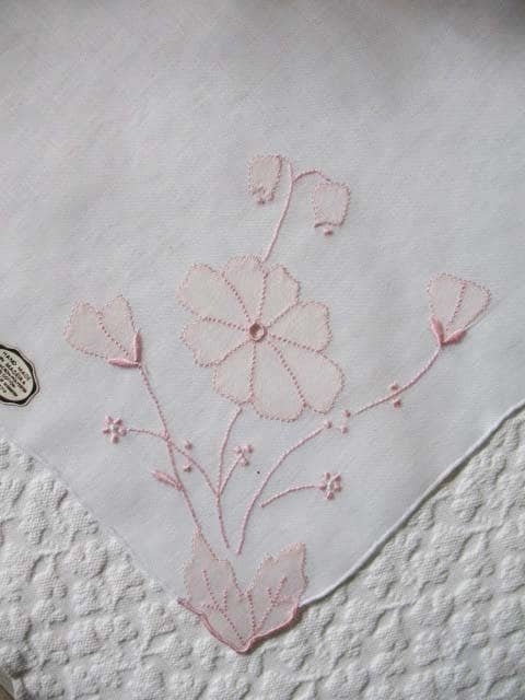 Vintage Madeiera Hanky Wedding Keepsake Remembrance 1st Communion Classic Pink Floral Handkerchief NOS FREE Ship  US  WhenRosesBloom