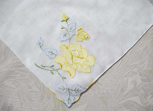 Vintage Hanky Yellow Rose Wedding Madeira Keepsake Remembrance Antique Linen Heirloom Needlework Hankerchief  Free Ship  US  WhenRosesBloom