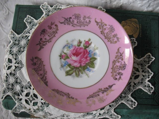 Vintage Tea Cup Pink Rose Footed Royal Halsey Gold Japan Downton TeaTime Gift Cottage Shabby Chic Mid Century Tea Style  WhenRosesBloom