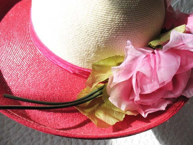 Vintage Hat Roses Pink White Garden Party Downton Abbey Classic Tea Party Wedding Elegant Straw Kentucky Derby Hat New York WhenRosesBloom