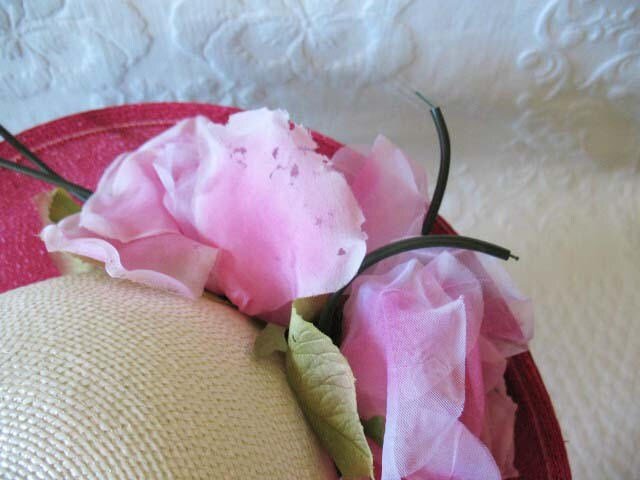 Vintage Hat Roses Pink White Garden Party Downton Abbey Classic Tea Party Wedding Elegant Straw Kentucky Derby Hat New York WhenRosesBloom