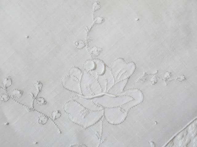 Vintage White Hanky Madeira Rose Wedding Keepsake Remembrance Heirloom Embroidery Classic Gift  Heirloom Linen Free Ship  US  WhenRosesBloom