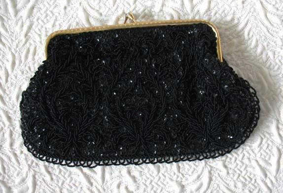 Black Beaded Purse Evening Purse Vintage Mid Century Retro Classic  Glamour Dance Cocktail Party Steampunk WhenRosesBloom
