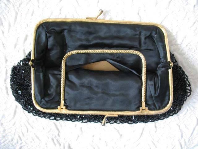 Black Beaded Purse Evening Purse Vintage Mid Century Retro Classic  Glamour Dance Cocktail Party Steampunk WhenRosesBloom