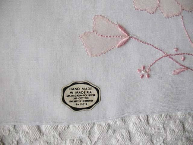 Vintage Madeiera Hanky Wedding Keepsake Remembrance 1st Communion Classic Pink Floral Handkerchief NOS FREE Ship  US  WhenRosesBloom