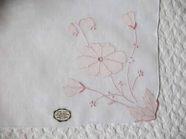 Vintage Madeiera Hanky Wedding Keepsake Remembrance 1st Communion Classic Pink Floral Handkerchief NOS FREE Ship  US  WhenRosesBloom