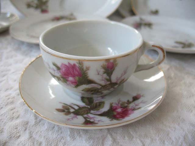 Child Moss Rose Toy Tea set Tea Pot china dishes Japan Vintage Doll Toy Tea Time Mid Century Gift Cottage Shabby Chic WhenRosesBloom