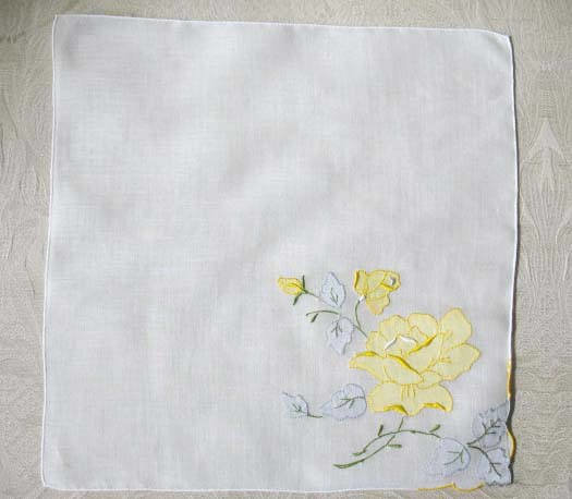Vintage Hanky Yellow Rose Wedding Madeira Keepsake Remembrance Antique Linen Heirloom Needlework Hankerchief  Free Ship  US  WhenRosesBloom