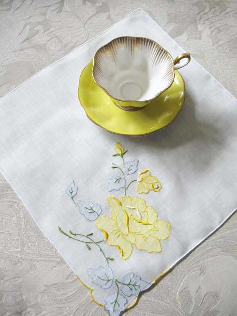 Vintage Hanky Yellow Rose Wedding Madeira Keepsake Remembrance Antique Linen Heirloom Needlework Hankerchief  Free Ship  US  WhenRosesBloom