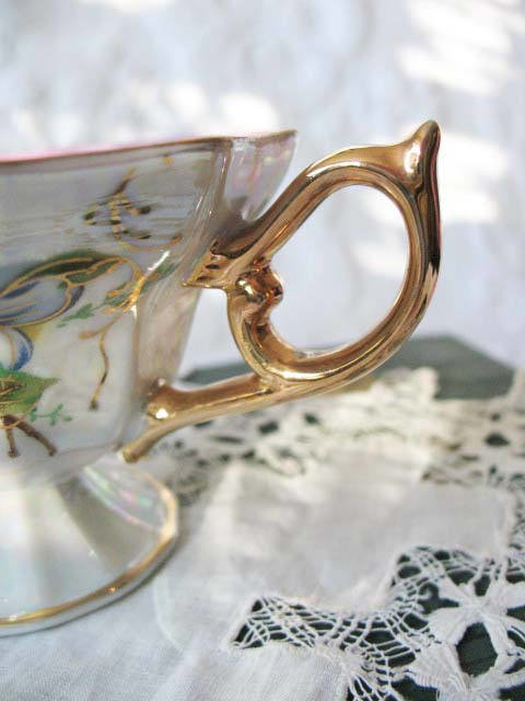 Vintage Footed  Tea Cup Pink Pearl Wild Roses MOP Made Japan Downton TeaTime Gift Cottage Shabby Chic Mid Century Tea Style WhenRosesBloom