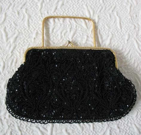 Black Beaded Purse Evening Purse Vintage Mid Century Retro Classic  Glamour Dance Cocktail Party Steampunk WhenRosesBloom
