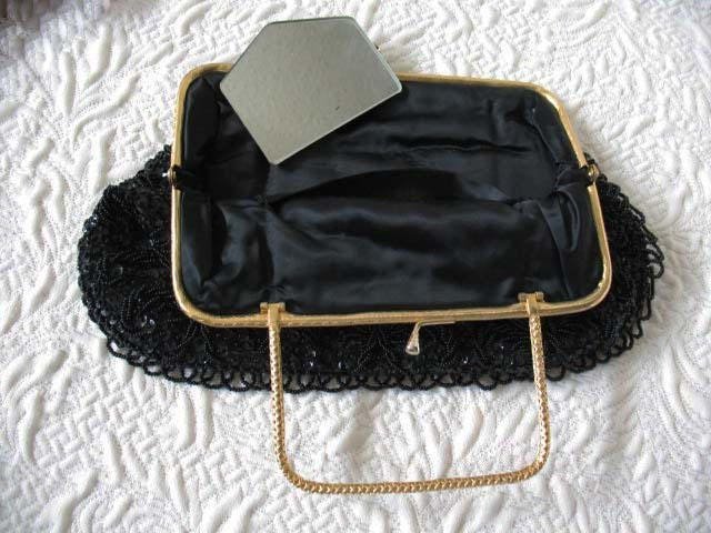 Black Beaded Purse Evening Purse Vintage Mid Century Retro Classic  Glamour Dance Cocktail Party Steampunk WhenRosesBloom