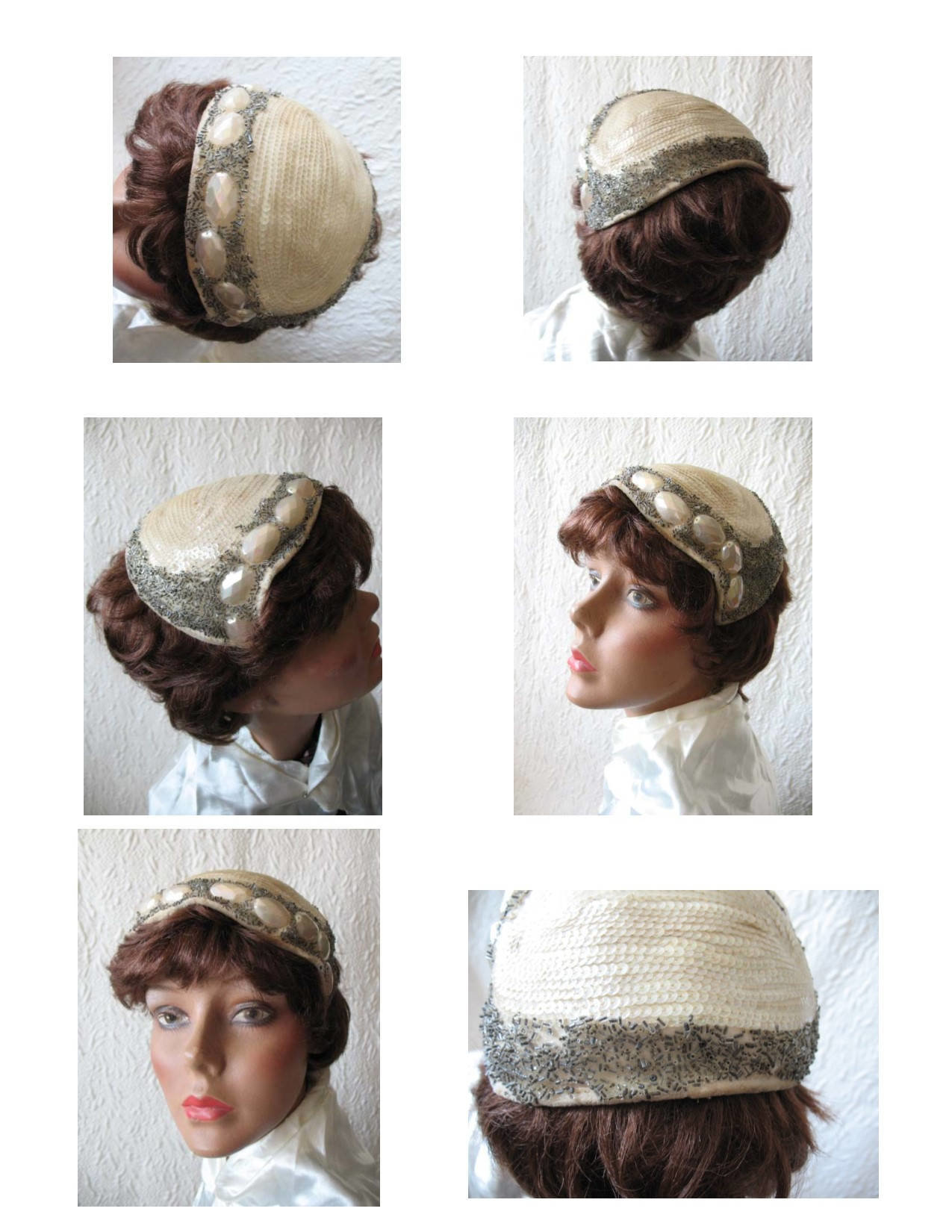 Vintage Hat 1920s Wedding Bridal Headpiece Fascinator Tea Party Cocktail  Gatsby Cosplay White Silver Beadwork Art Deco When Roses Bloom