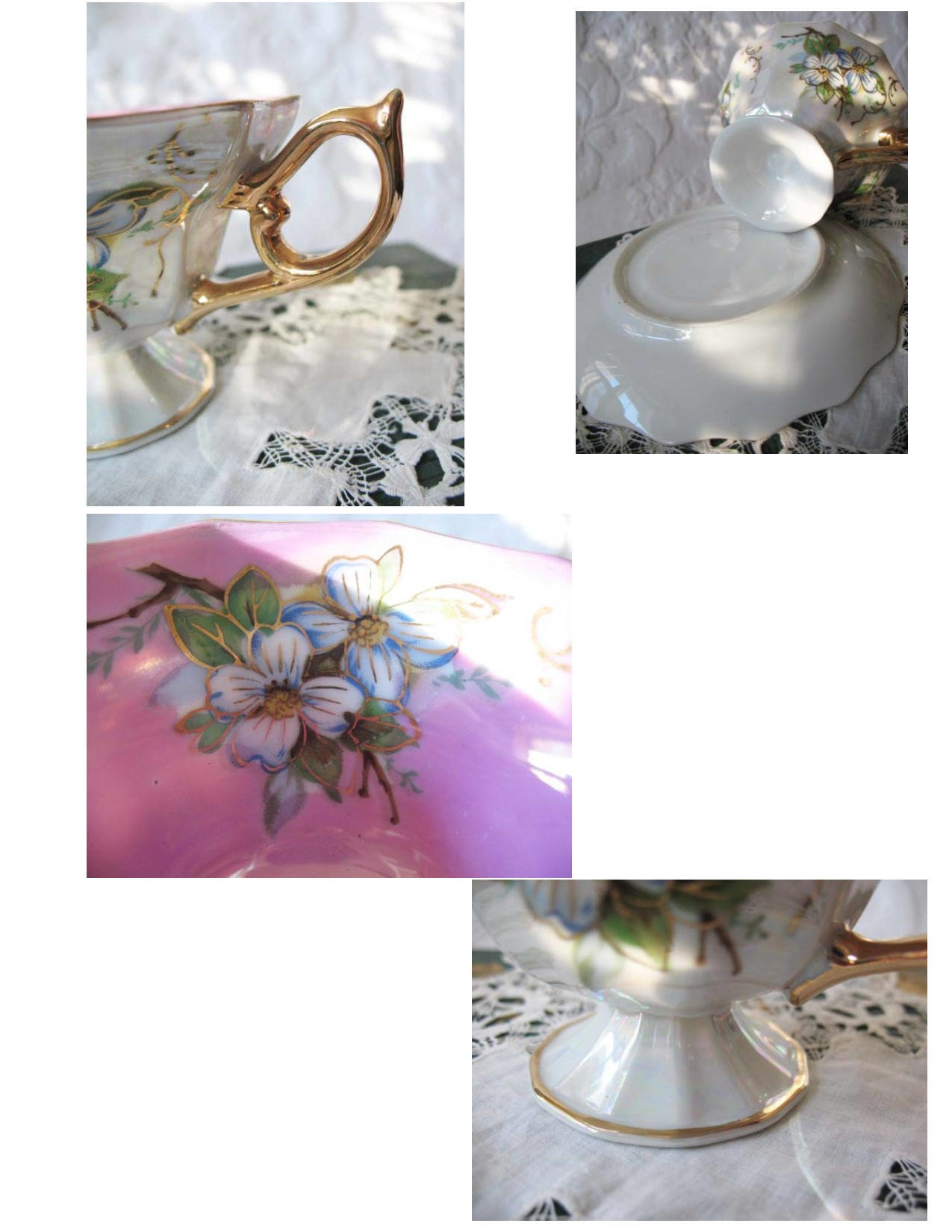 Vintage Footed  Tea Cup Pink Pearl Wild Roses MOP Made Japan Downton TeaTime Gift Cottage Shabby Chic Mid Century Tea Style WhenRosesBloom