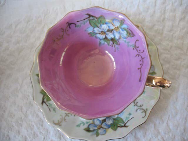 Vintage Footed  Tea Cup Pink Pearl Wild Roses MOP Made Japan Downton TeaTime Gift Cottage Shabby Chic Mid Century Tea Style WhenRosesBloom