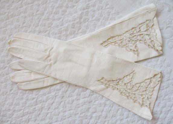 Vintage White Italian Leather Matinee Gloves Retro Wedding Bride Tea NOS Downton Titanic Jane Austen Cosplay Free Ship  US When Roses Bloom