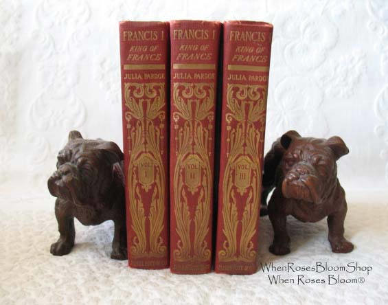 French Red Books Vintage Rare Classic History Francis 1 Red Gold Decorative Library Gift Art Nouveau Graphic Cover Engravings WhenRosesBloom