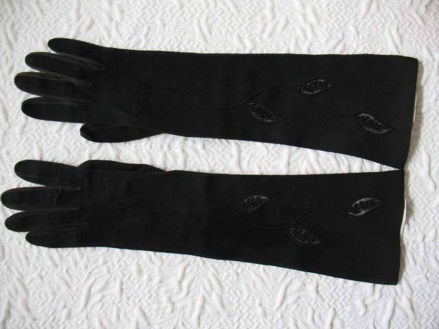 Vintage Gloves Black French Leather Matinee Elegant Mid Century Style Lady Mary Steampunk Goth Cosplay  Free Ship USA   WhenRosesBloom