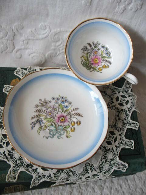 Teacup Royal Albert Floral Blue English Bone China Vintage Shabby Chic Tea Cup  Birthday Shower Tea Party Gift WhenRosesBloom