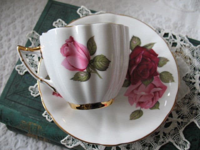 Vintage Tea Cup Rose Floral English Bone China TeaTime Gift Dainty Elegant Shabby Chic Retro Mid Century Classic British WhenRosesBloom