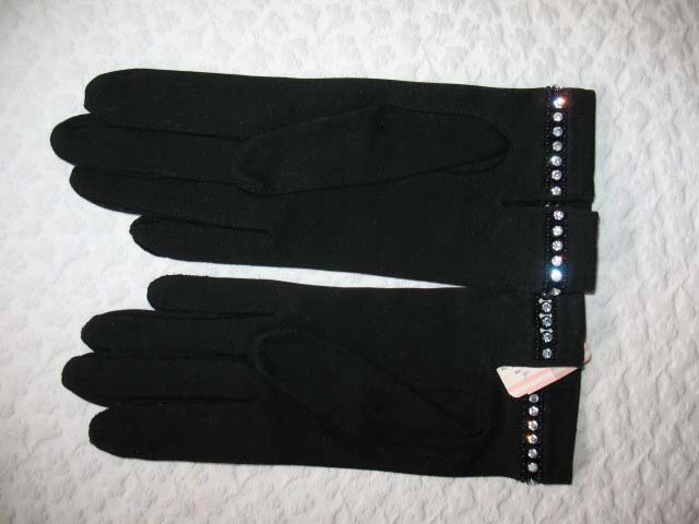 Vintage Black Gloves Sz 6+ Rhinestone Elegant Hollywood Glamour Dance Wedding Evening Cocktail Steampunk  NOS Free Ship US  WhenRosesBloom