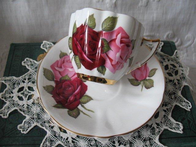 Vintage Tea Cup Rose Floral English Bone China TeaTime Gift Dainty Elegant Shabby Chic Retro Mid Century Classic British WhenRosesBloom