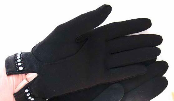 Vintage Black Gloves Sz 6+ Rhinestone Elegant Hollywood Glamour Dance Wedding Evening Cocktail Steampunk  NOS Free Ship US  WhenRosesBloom