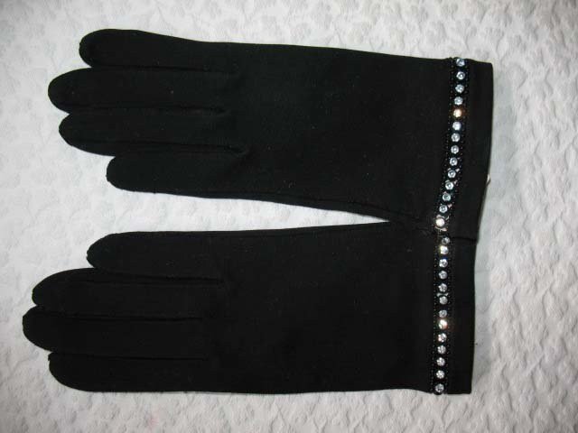 Vintage Black Gloves Sz 6+ Rhinestone Elegant Hollywood Glamour Dance Wedding Evening Cocktail Steampunk  NOS Free Ship US  WhenRosesBloom