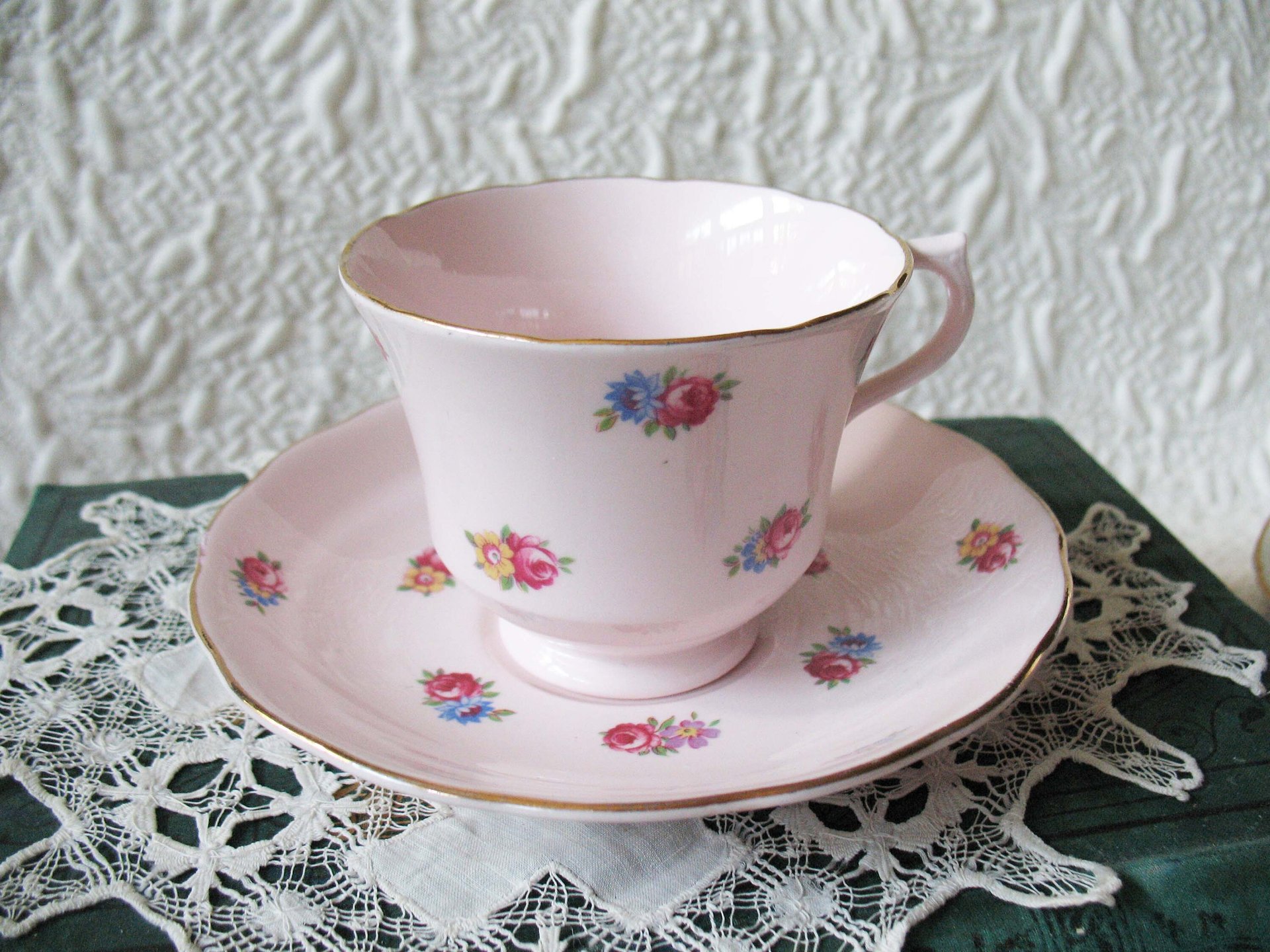 Vintage Tea Cup Chintz Pink Blue Floral Mayfair English Bone China Tea Gift Retro Mid Century Shabby Chic Farm WhenRosesBloom Classic Tea