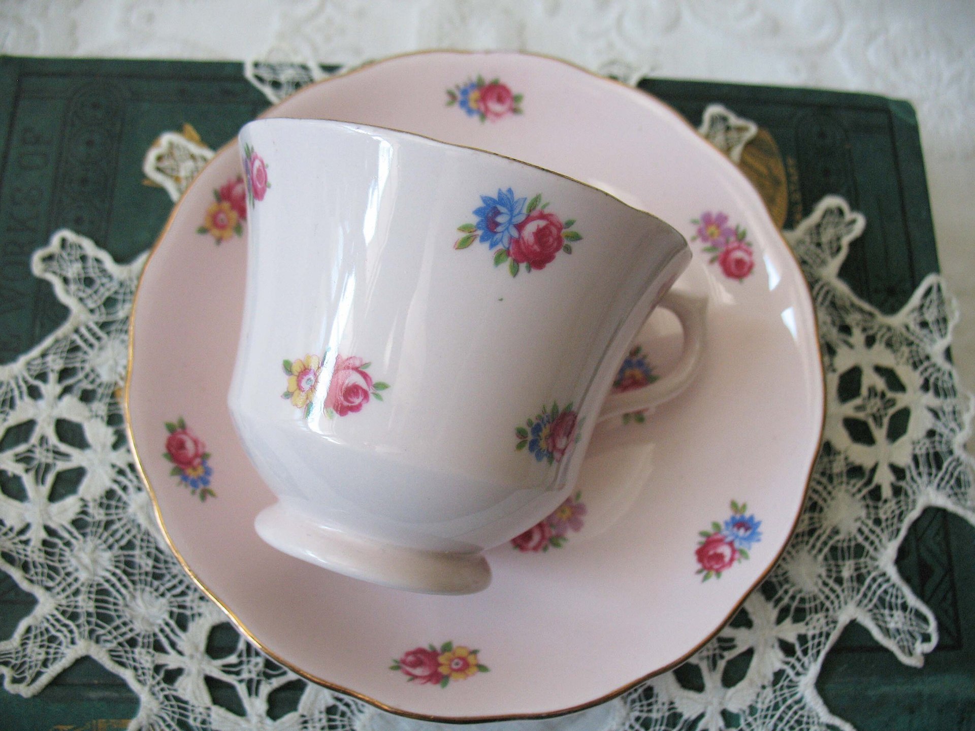 Vintage Tea Cup Chintz Pink Blue Floral Mayfair English Bone China Tea Gift Retro Mid Century Shabby Chic Farm WhenRosesBloom Classic Tea