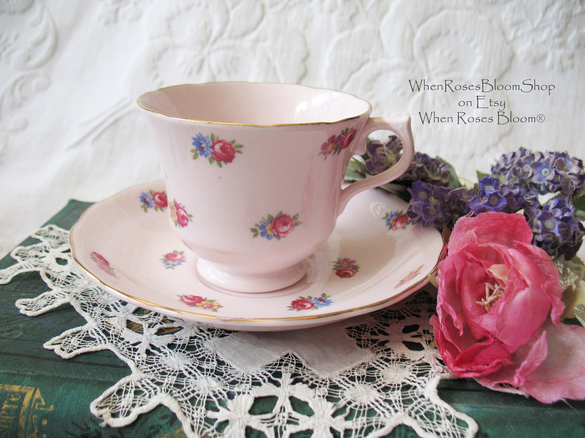 Vintage Tea Cup Chintz Pink Blue Floral Mayfair English Bone China Tea Gift Retro Mid Century Shabby Chic Farm WhenRosesBloom Classic Tea