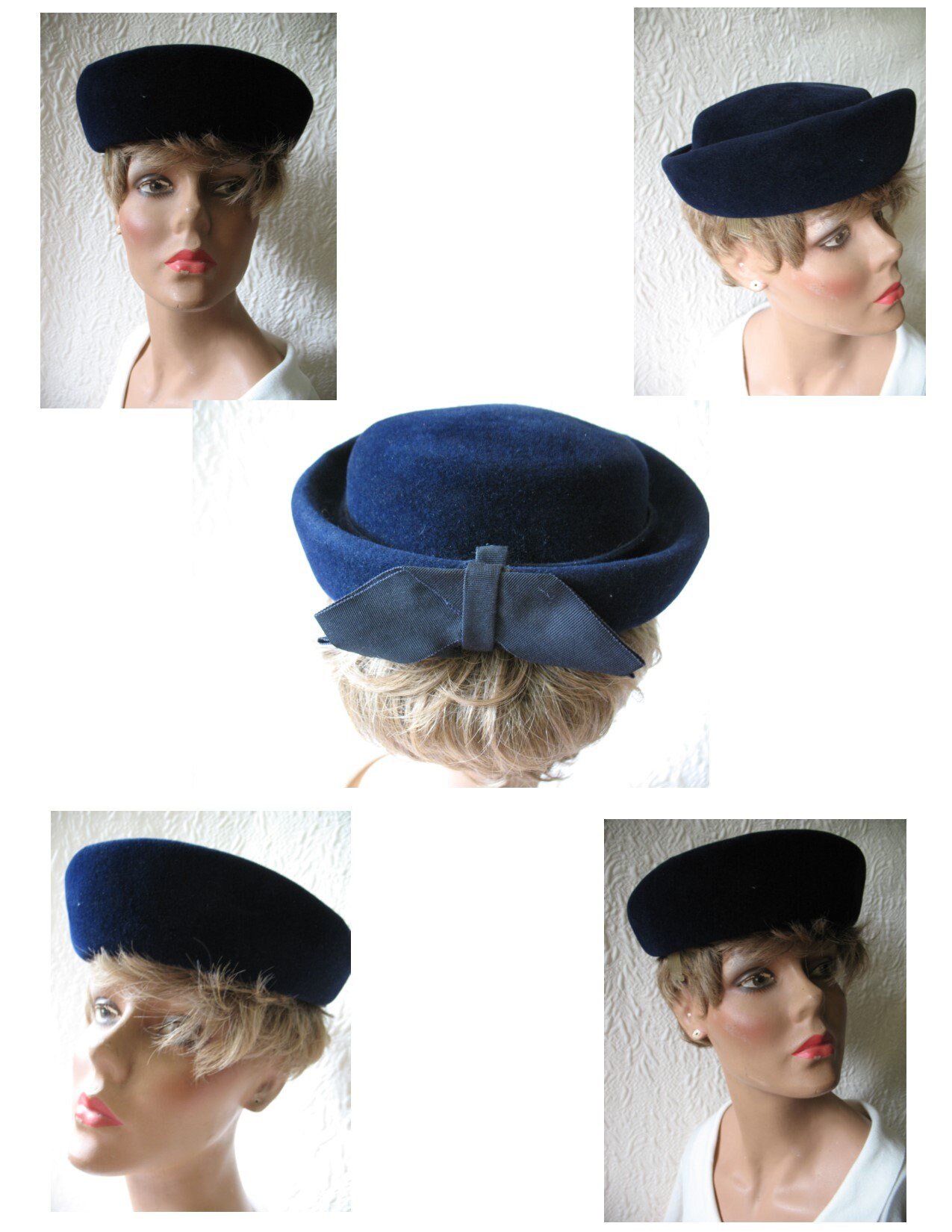 Vintage Hat Blue Wool Toque Sailor Bubble Classic Elegant 1950-60s Cosplay Mid Century Mod French schoolgirl Audrey Hepburn  WhenRosesBloom