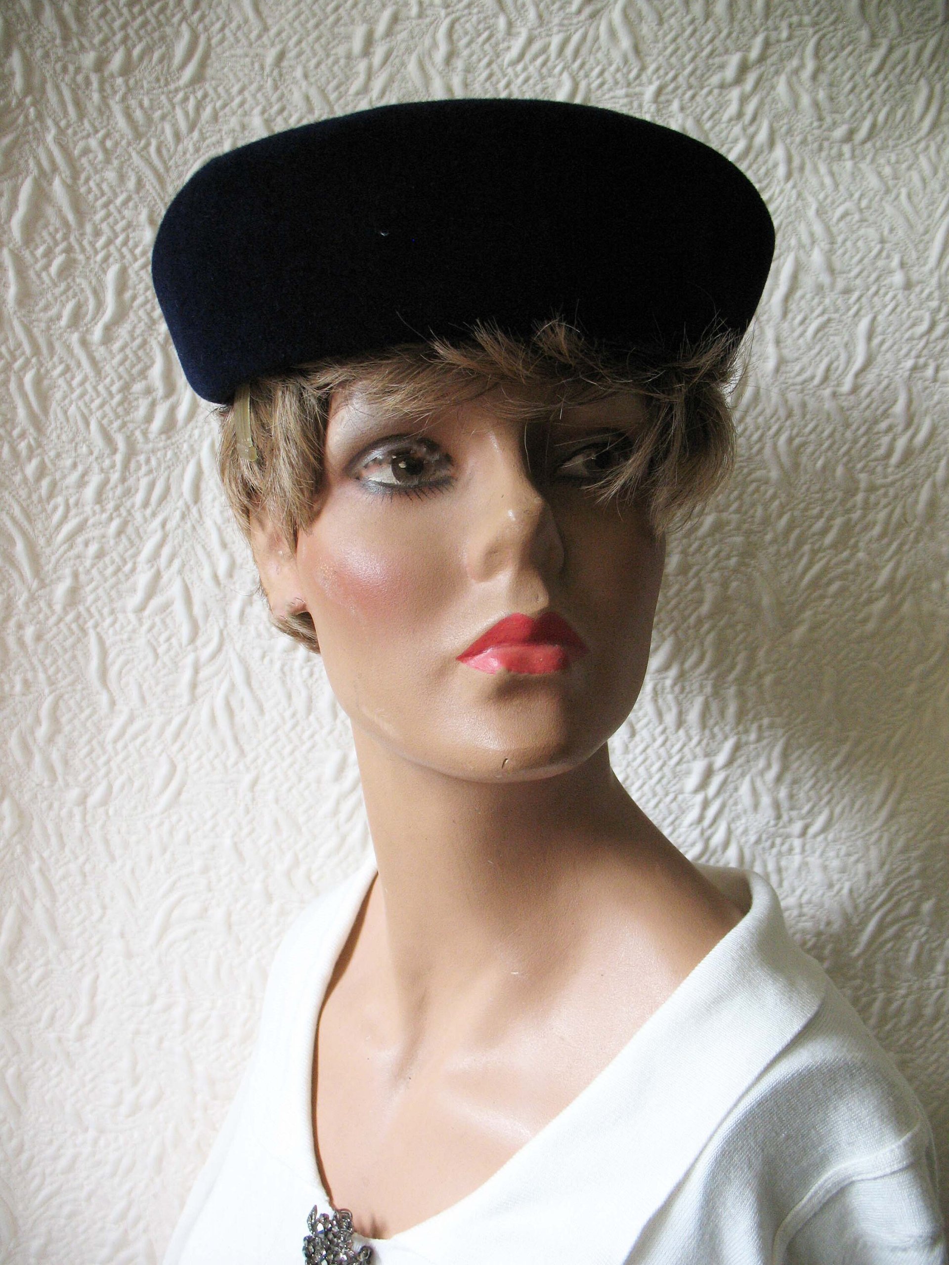 Vintage Hat Blue Wool Toque Sailor Bubble Classic Elegant 1950-60s Cosplay Mid Century Mod French schoolgirl Audrey Hepburn  WhenRosesBloom