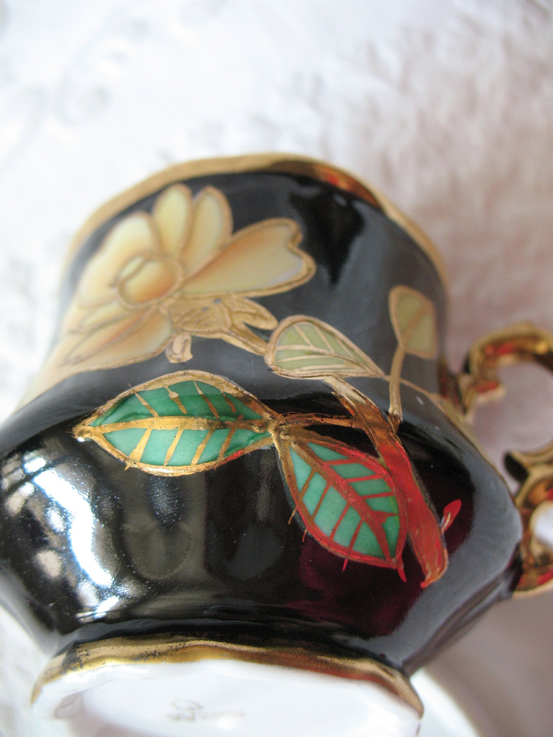 Vintage Tea Cup Black Yellow Rose Footed Japan Tea Gift Steampunk Cosplay Gentleman Tea  Victoria Downton Cottage Shabby Chic WhenRosesBloom