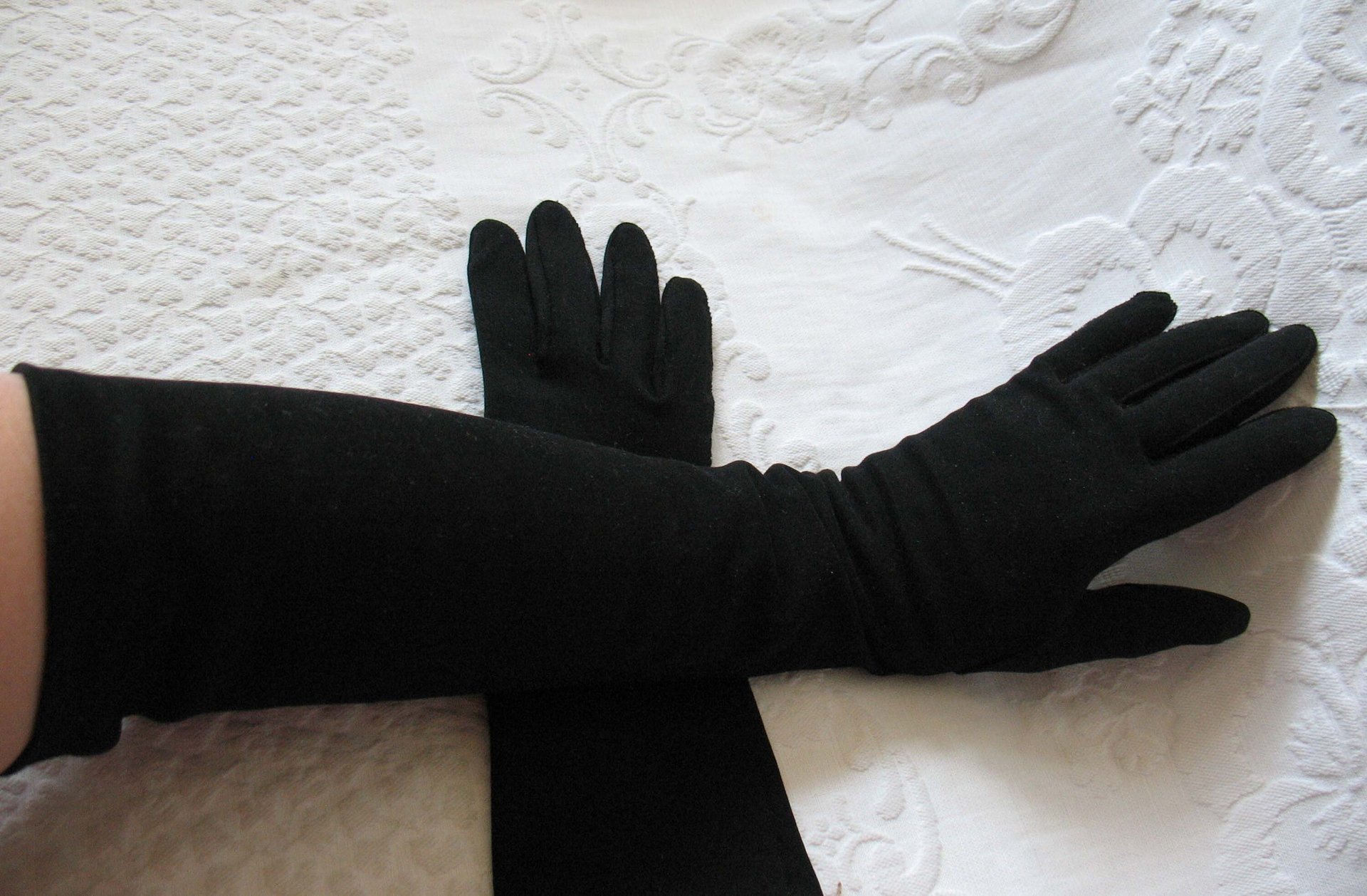 Vintage Black Gloves Size 6 Opera Debutante Downton Lady Mary Steampunk Cosplay Titanic Miss Fisher Vegan Free Ship USA   WhenRosesBloom