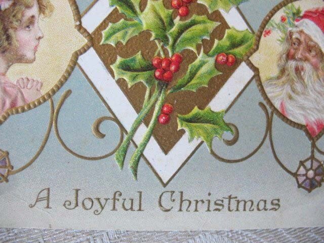 Vintage Santa Claus Postcard Little Girl Holly Ornaments Christmas Embossed 1900s Victorian Edwardian Holiday Free Ship US WhenRosesBloom