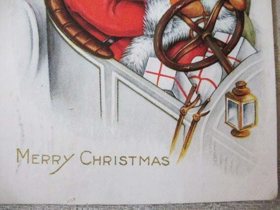 Vintage Santa Driving Car Whitney Made Postcard 1918 toys gift Paper Ephemera Christmas Muscatine Iowa Scrapbook Art WhenRosesBloom
