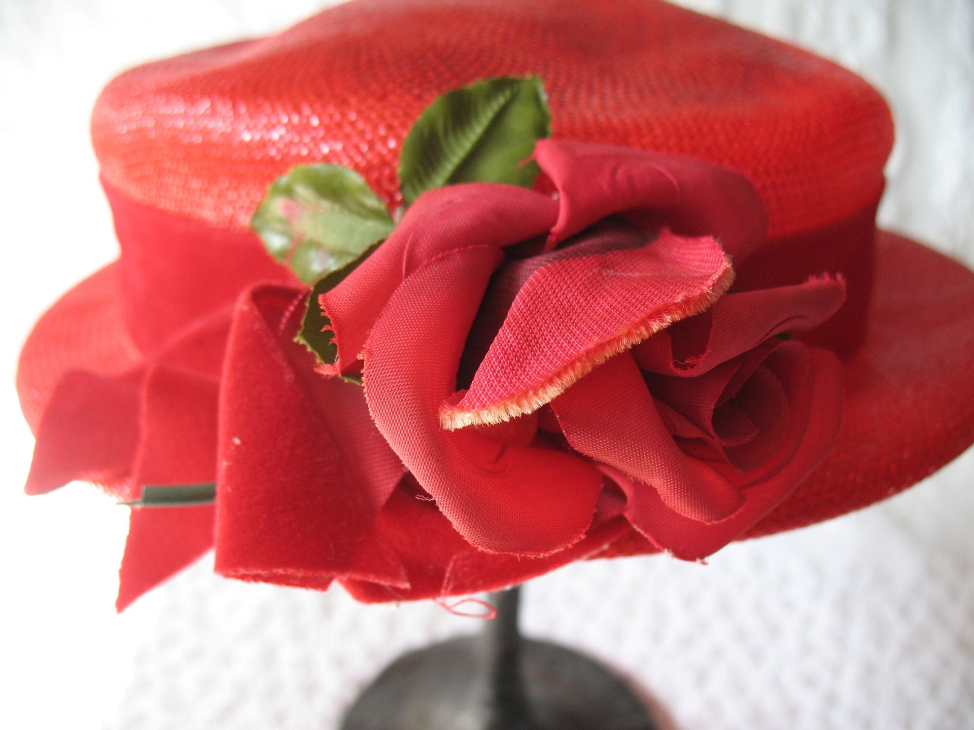Vintage Hat Red Straw Rose Quaint Style Classic Topper Sailor Tailored Elegant Tea Cosplay Hat Downton Abbey Style  WhenRosesBloom