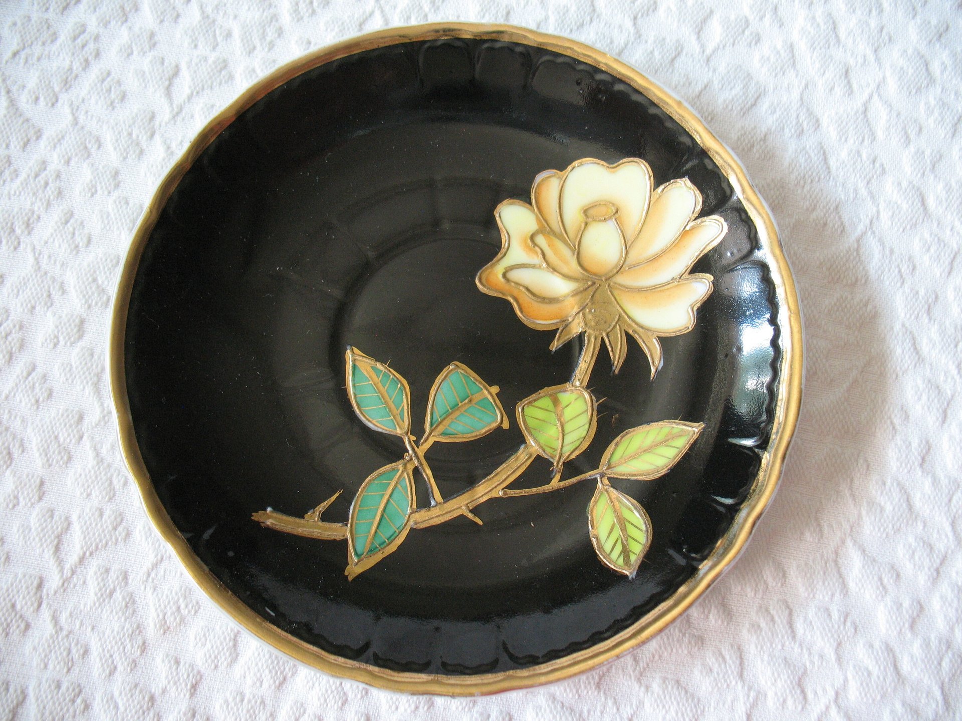 Vintage Tea Cup Black Yellow Rose Footed Japan Tea Gift Steampunk Cosplay Gentleman Tea  Victoria Downton Cottage Shabby Chic WhenRosesBloom