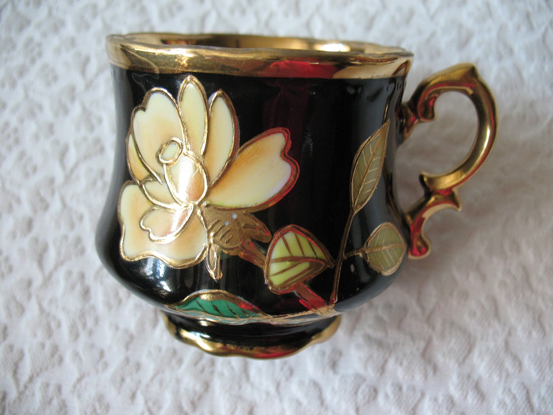 Vintage Tea Cup Black Yellow Rose Footed Japan Tea Gift Steampunk Cosplay Gentleman Tea  Victoria Downton Cottage Shabby Chic WhenRosesBloom