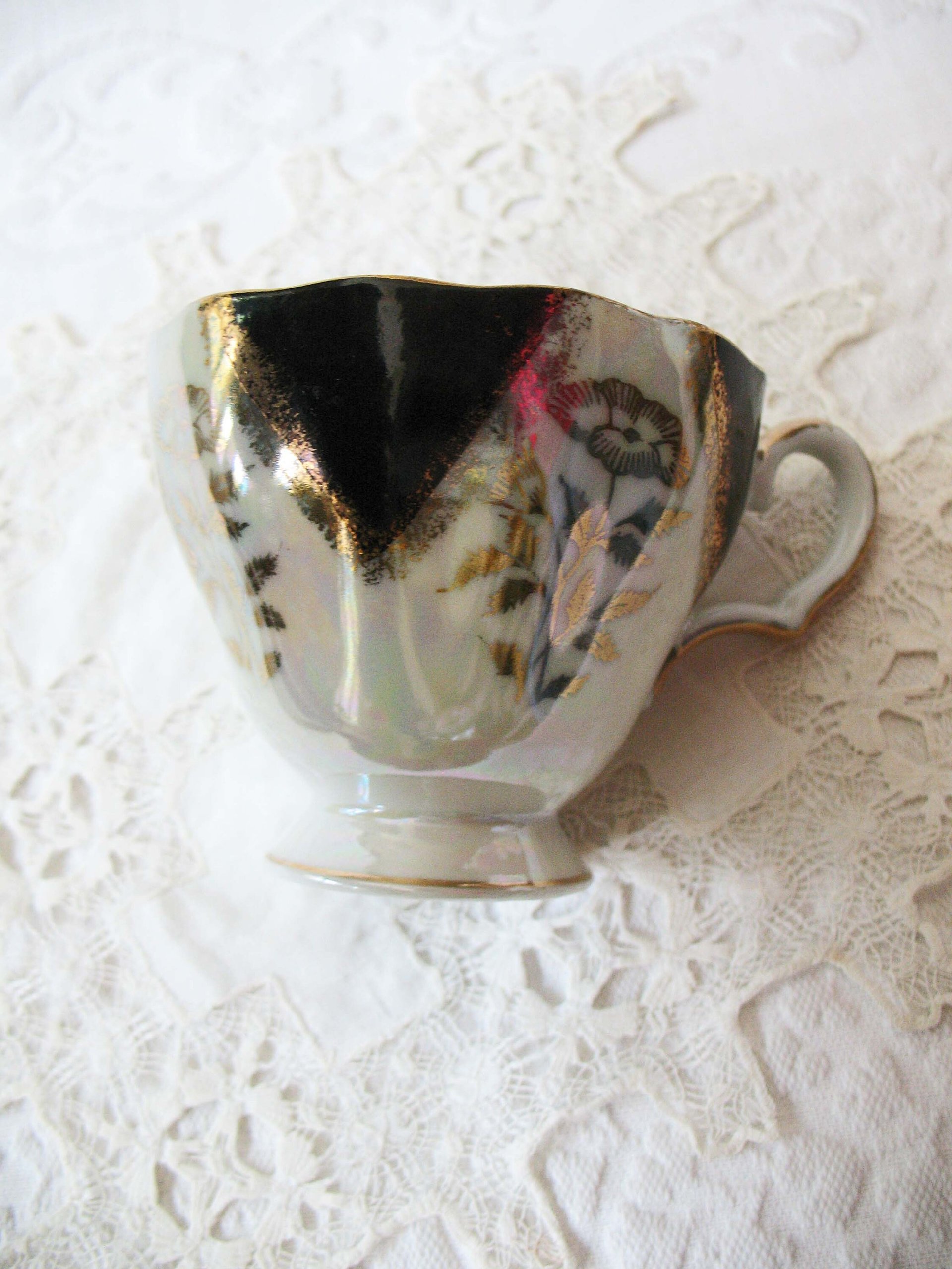 Vintage Tea Cup Footed Black Gold Japan Downton Elegant Steampunk Gentlemen's Tea Retro Man's Woman's Birthday Shower Gift WhenRosesBloom