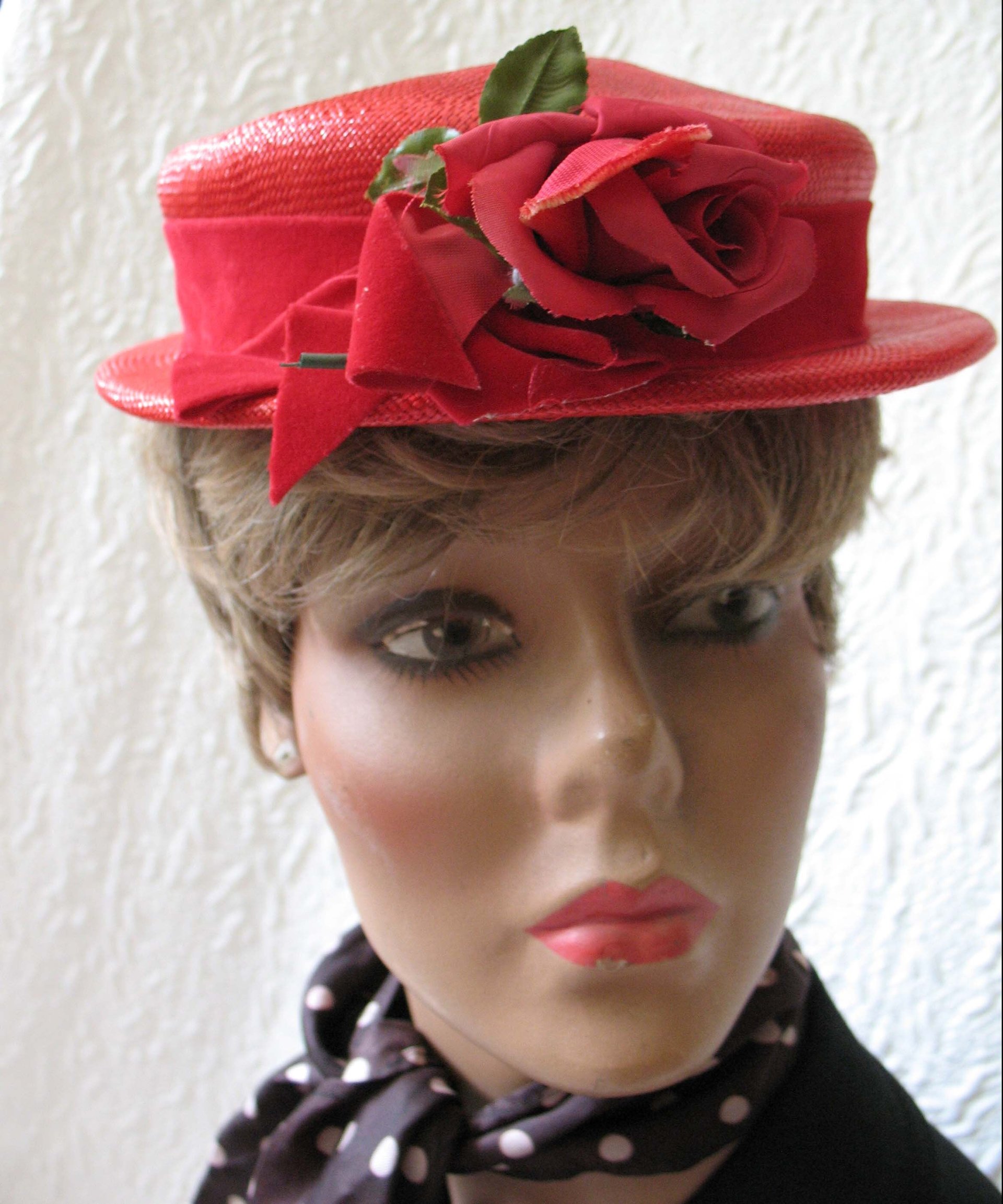 Vintage Hat Red Straw Rose Quaint Style Classic Topper Sailor Tailored Elegant Tea Cosplay Hat Downton Abbey Style  WhenRosesBloom