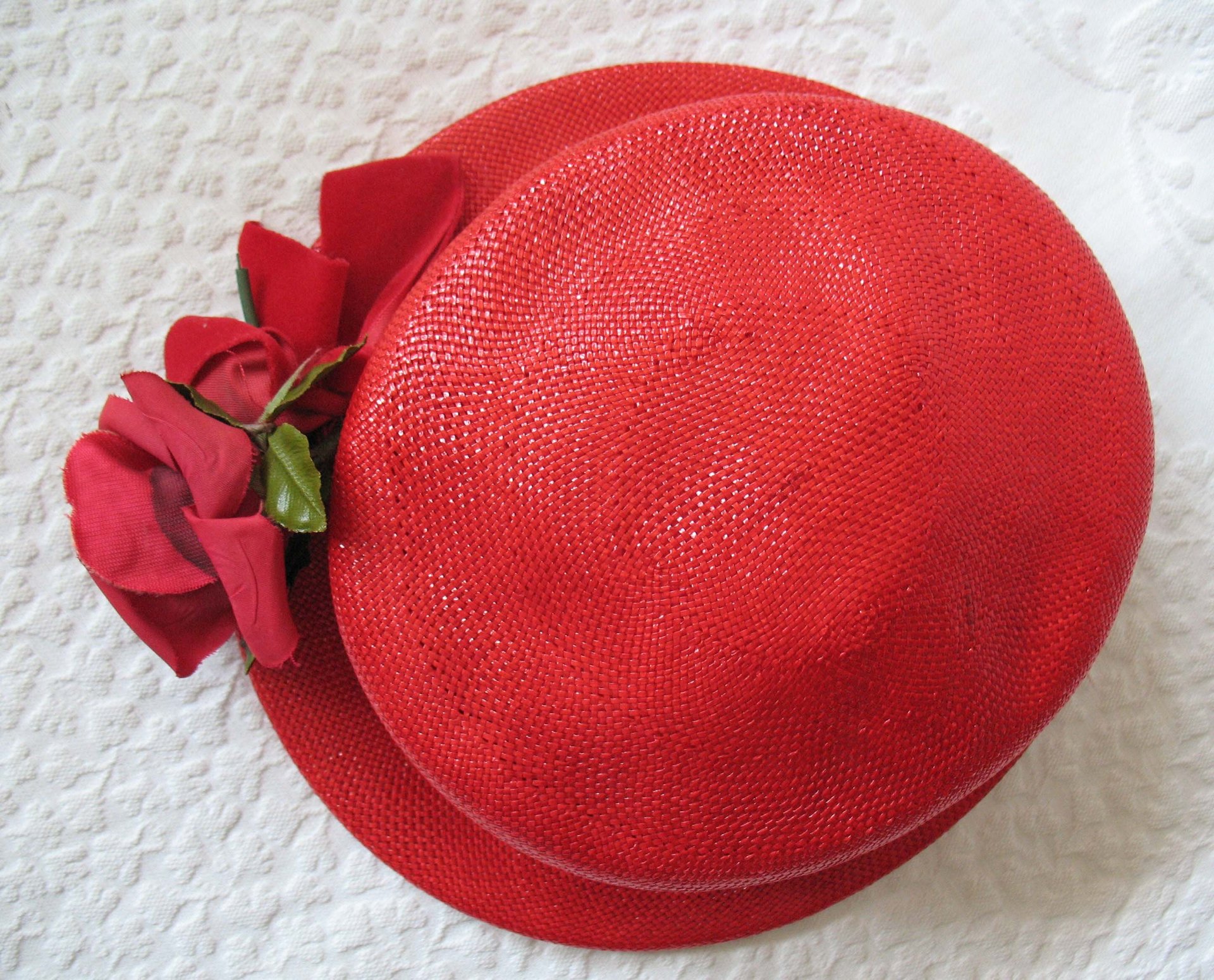 Vintage Hat Red Straw Rose Quaint Style Classic Topper Sailor Tailored Elegant Tea Cosplay Hat Downton Abbey Style  WhenRosesBloom