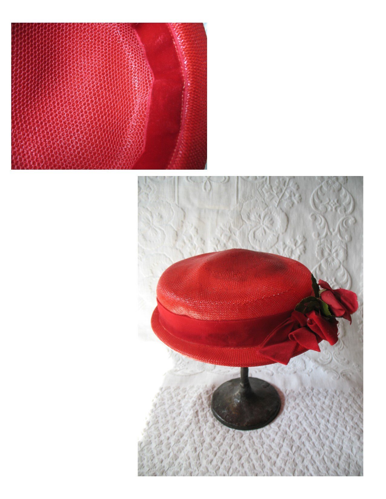 Vintage Hat Red Straw Rose Quaint Style Classic Topper Sailor Tailored Elegant Tea Cosplay Hat Downton Abbey Style  WhenRosesBloom