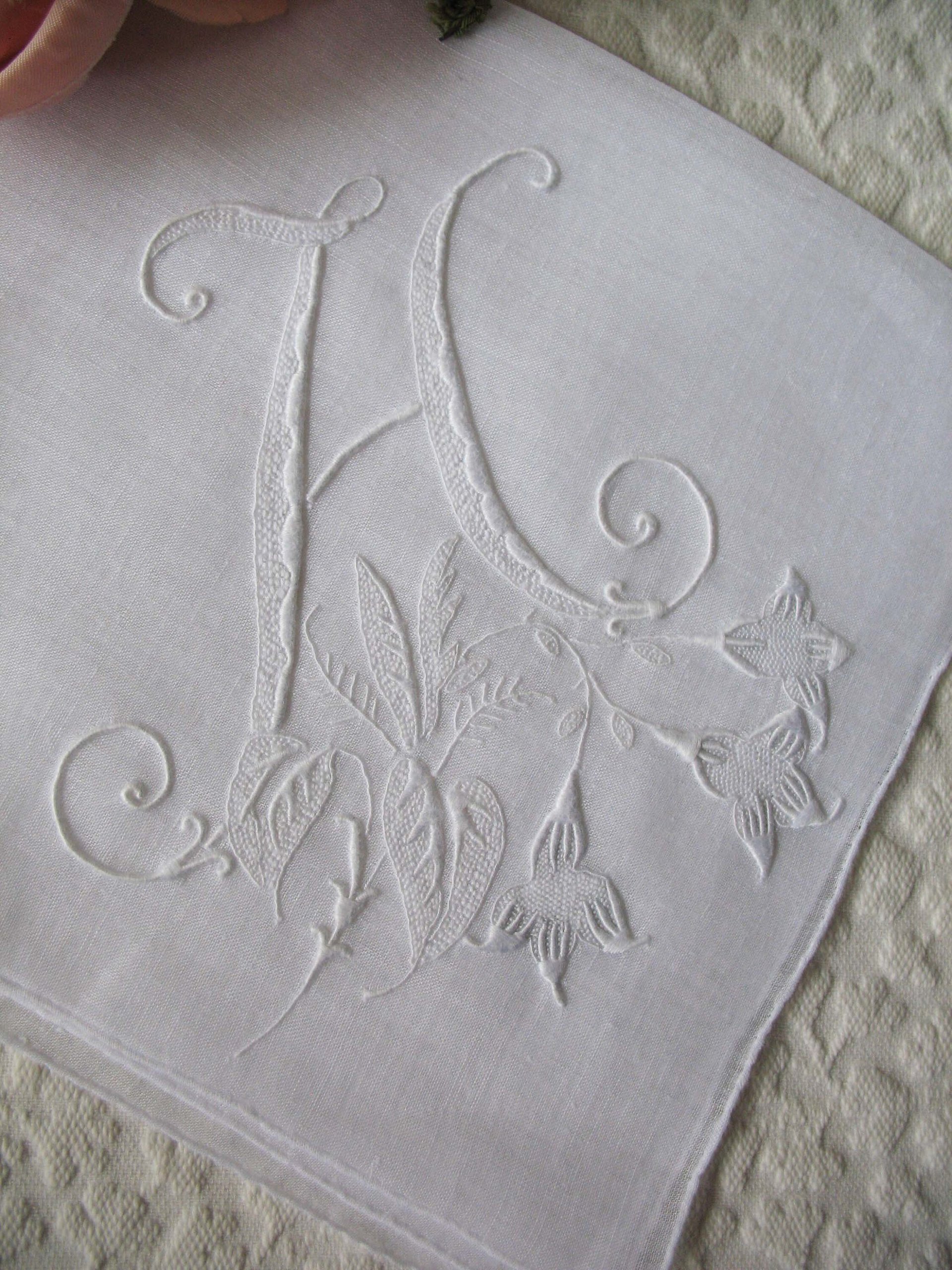 Vintage Madeira Hanky H Initial Monogram Wedding Keepsake Gift Handkerchief Remembrance Romantic Heirloom  Free Ship US WhenRosesBloom