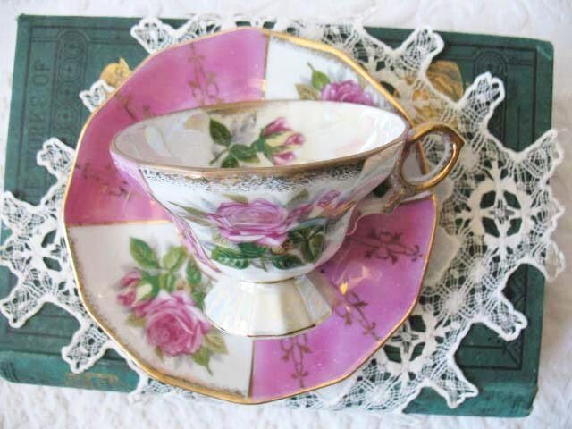 Vintage Footed Tea Cup Pink Roses Made Japan Mid Century Retro Elegant Tea Gift Victoria Downtown Tea Cottage Shabby Chic WhenRosesBloom