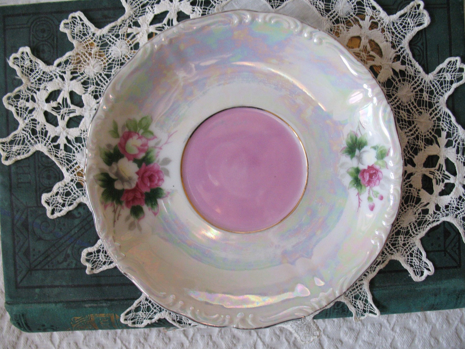 Vintage Tea Cup Footed Pink Roses MOP Pearl Made in Japan Retro Tea Party Gift Mid Century Cottage Shabby Chic Farmhouse   WhenRosesBloom