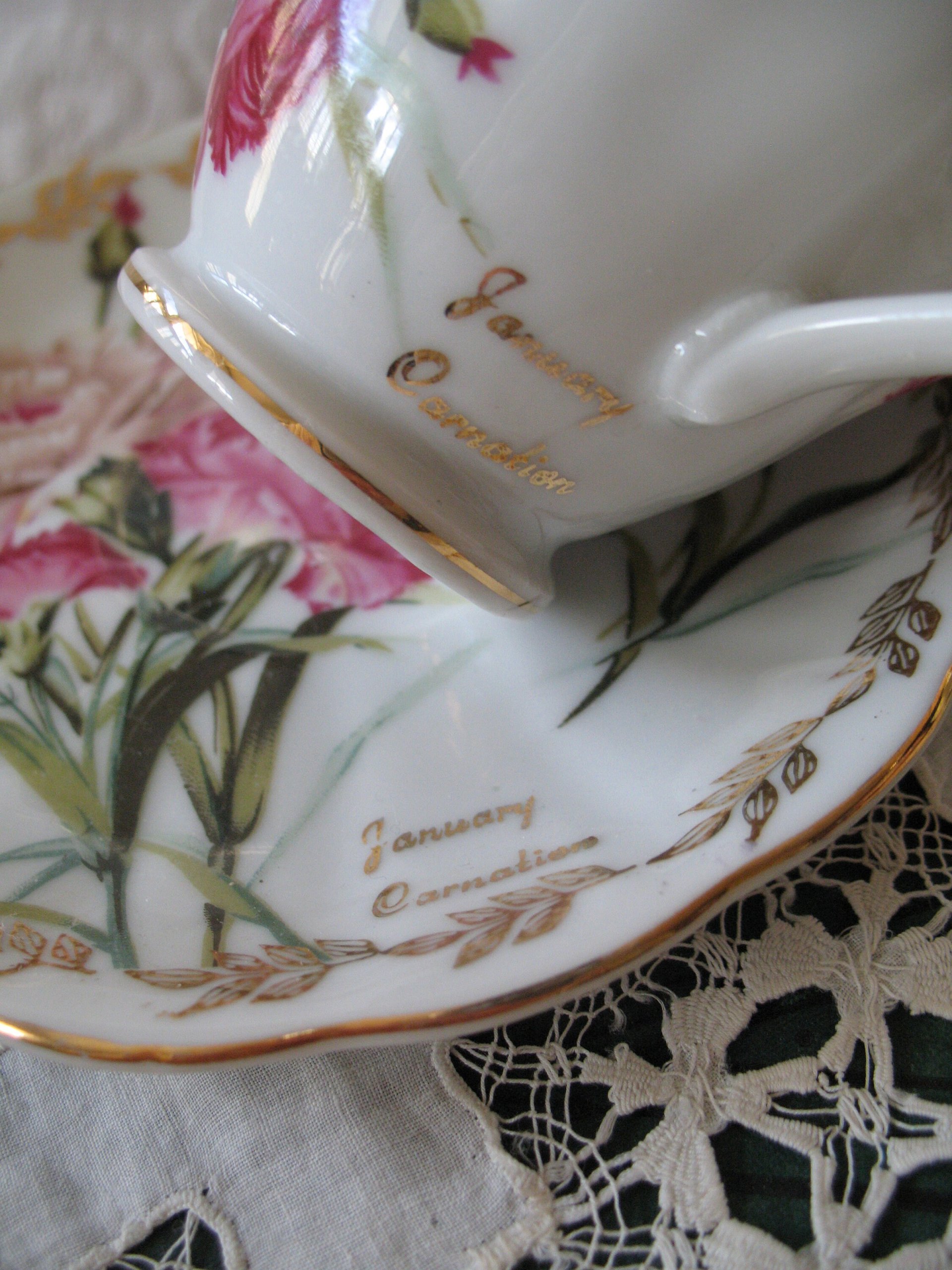 Vintage Tea Cup January Pink Carnations Japan Retro TeaTime Dainty Tea Time Gift Birthday Floral Tea Mid Century Shabby Chic  WhenRosesBloom