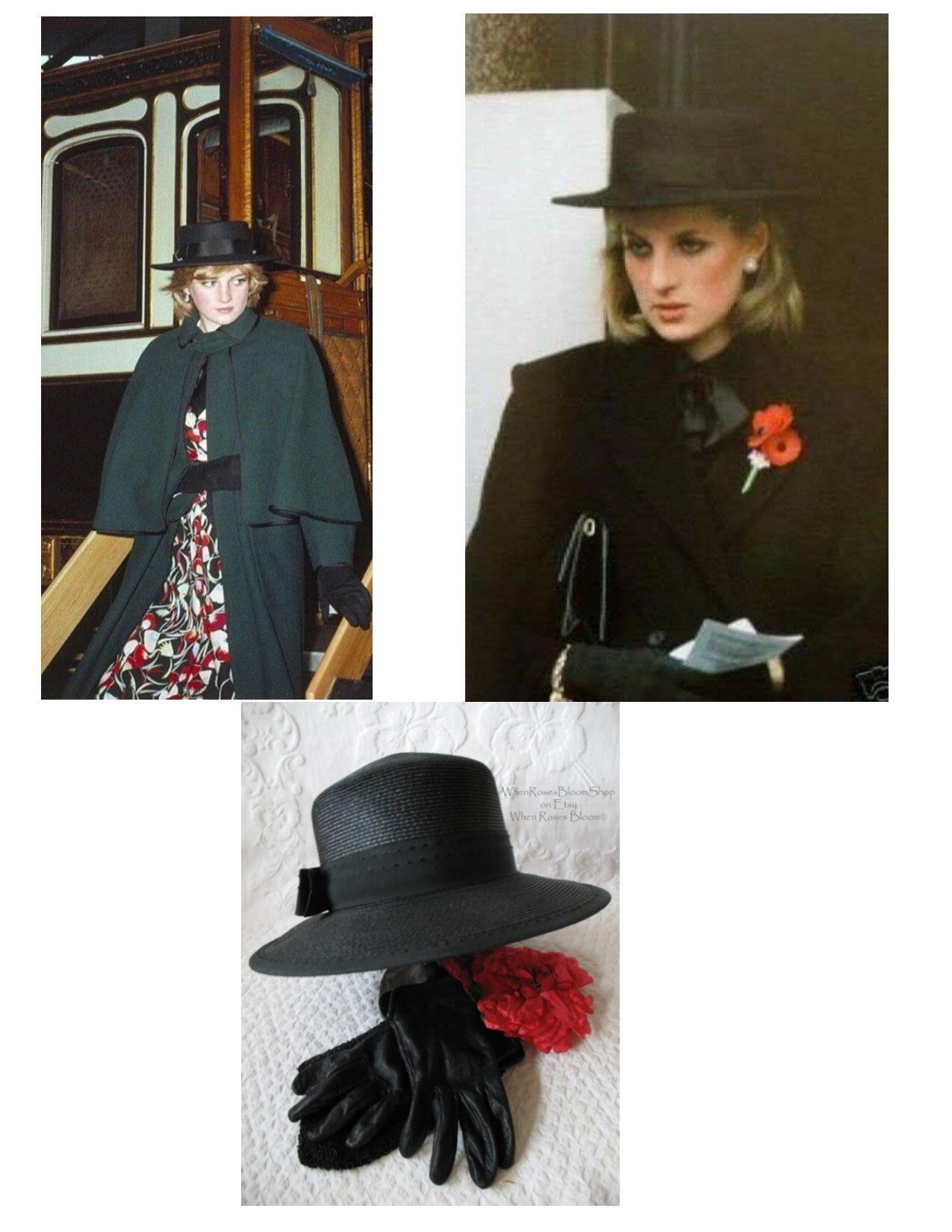 Vintage Black Straw Hat Sailor Panama Boater Classic  Elegant  Retro Style Princess Diana Duchess Kate Miss Phyrne Fisher  WhenRosesBloom