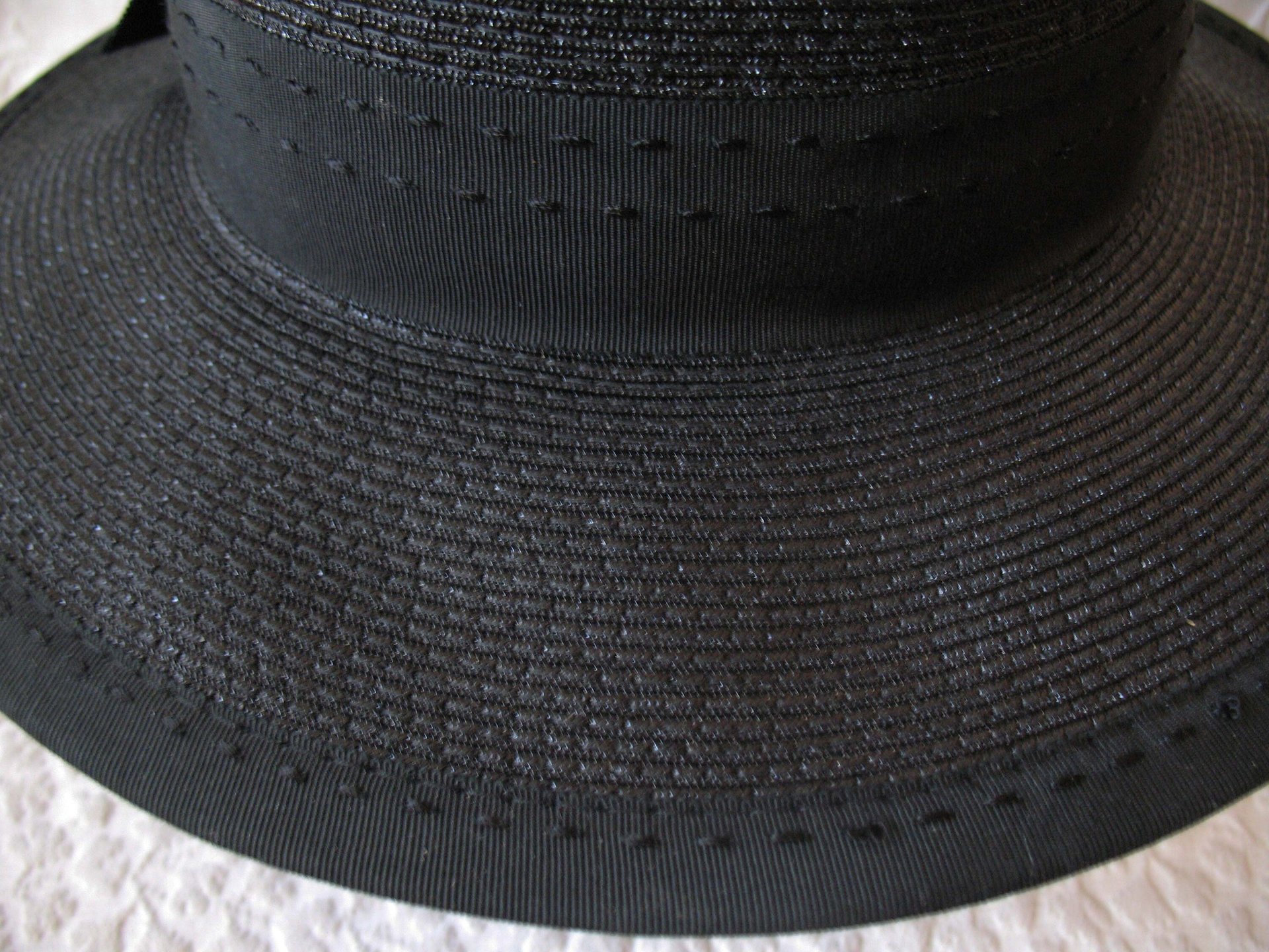Vintage Black Straw Hat Sailor Panama Boater Classic  Elegant  Retro Style Princess Diana Duchess Kate Miss Phyrne Fisher  WhenRosesBloom